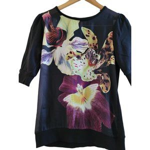 Ted Baker Black Floral Short Sleeve Top